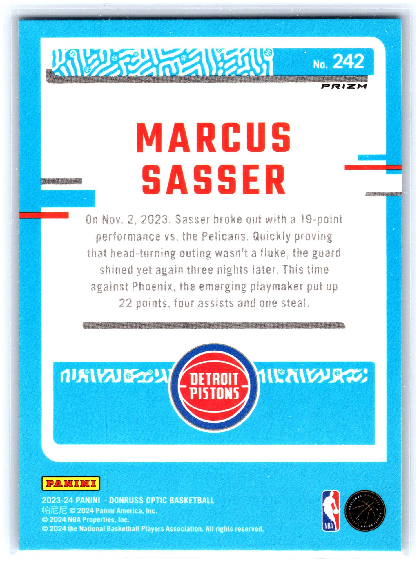 2023-24 Donruss Optic #242 Marcus Sasser Purple