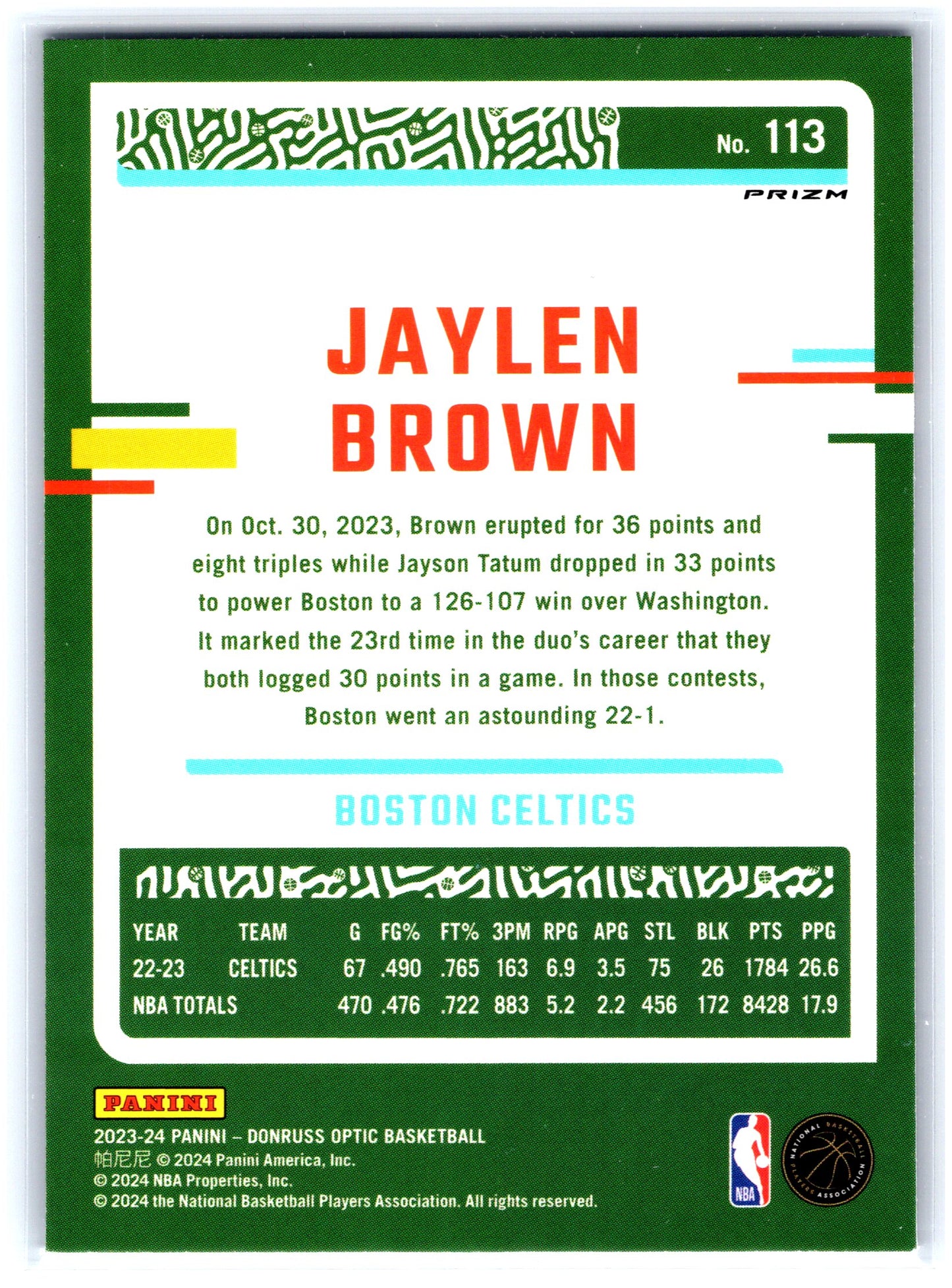 2023-24 Donruss Optic #113 Jaylen Brown Purple