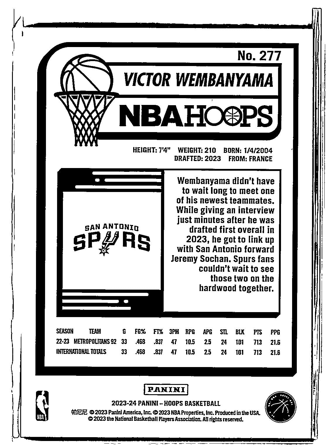 2023-24 NBA Hoops Victor Wembanyama #277
