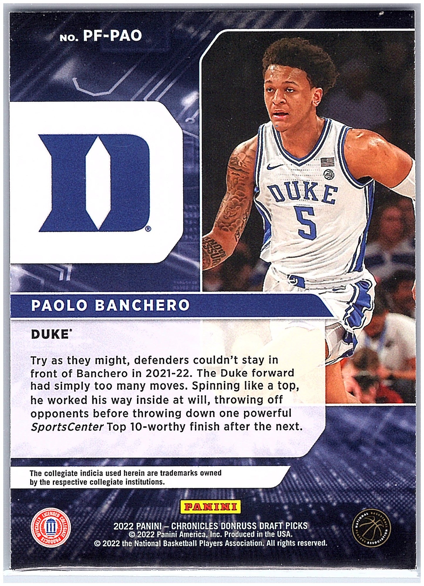 2022 Panini Chronicles Draft Picks #2 Paolo Banchero Essentials