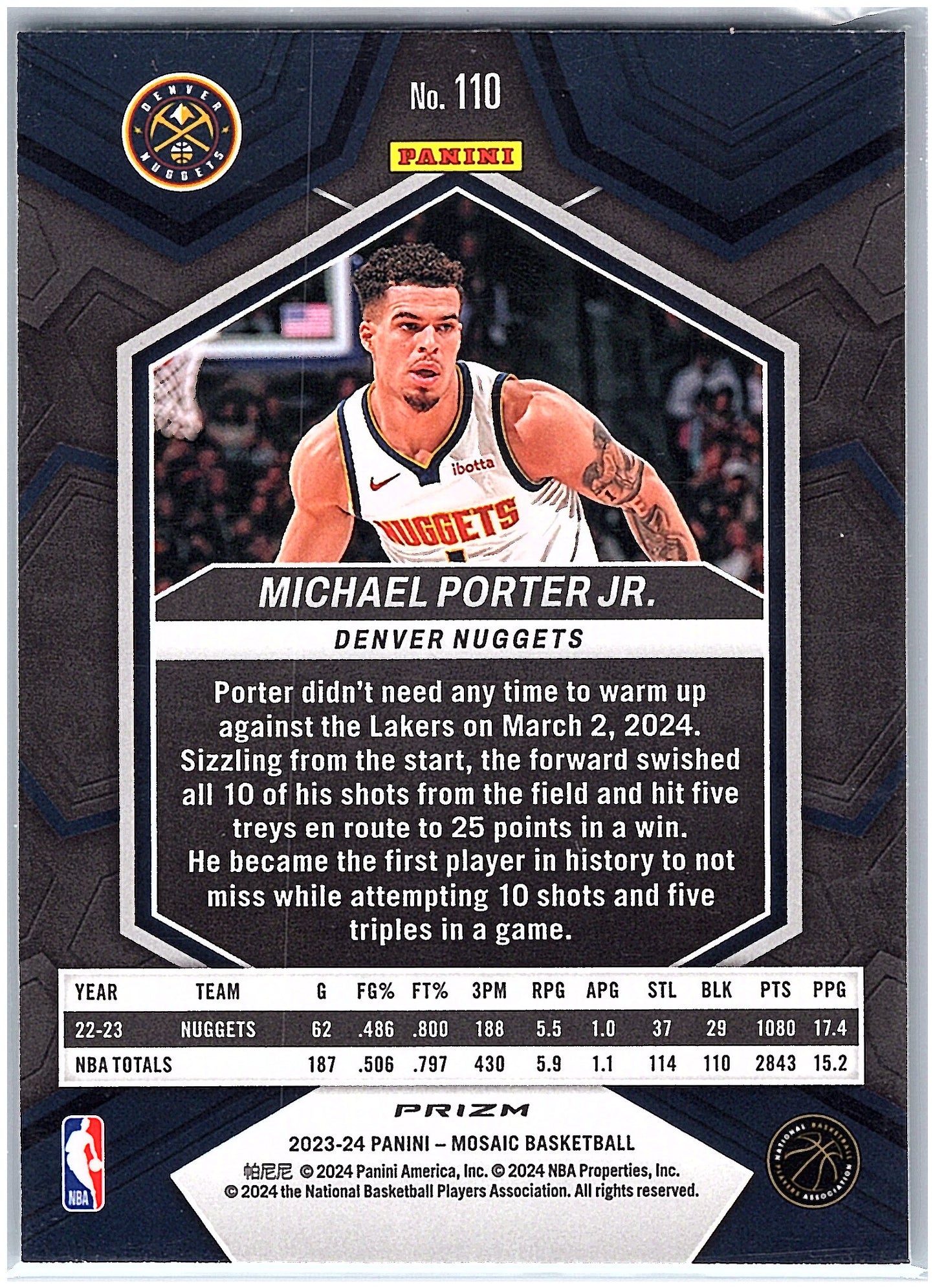 2023-24 Panini Mosaic #110 Michael Porter Jr. Green