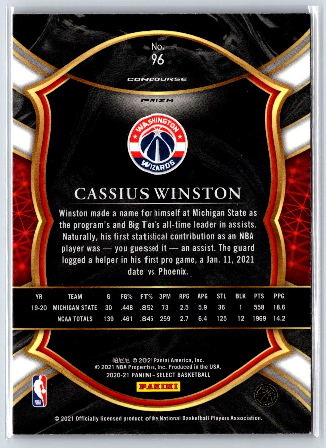 2020-21 Panini Select #96 Cassius Winston Red White Orange Shimmer