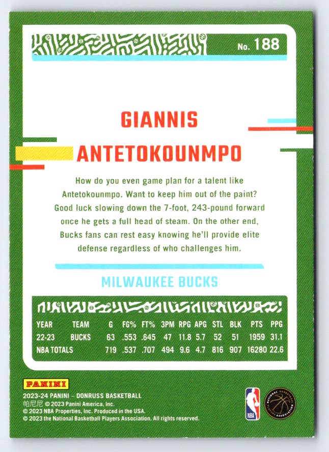 2023-24 Donruss #188 Giannis Antetokounmpo
