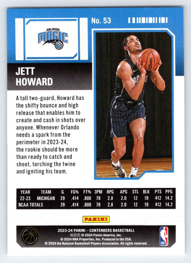 2023-24 Panini Contenders #53 Jett Howard RC Rookie