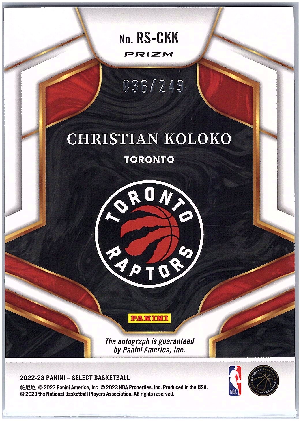 2022-23 Panini Select #RS-CKK Christian Koloko Rookie Signatures #/249