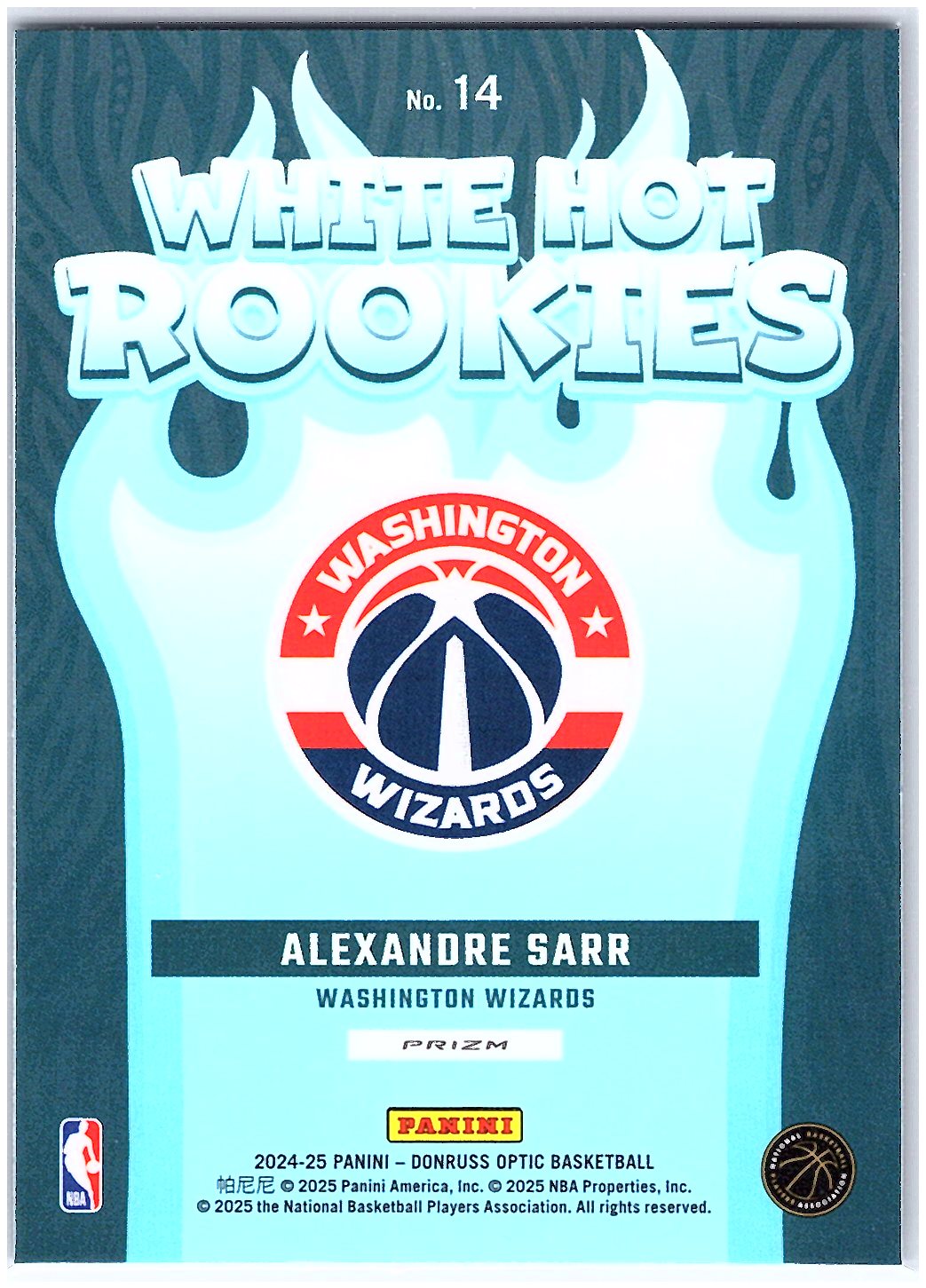 2024-25 Donruss Optic #14 Alexandre Sarr White Hot Rookies Purple