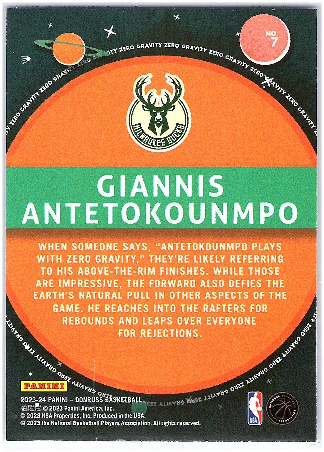 2023-24 Donruss #7 Giannis Antetokounmpo Zero Gravity