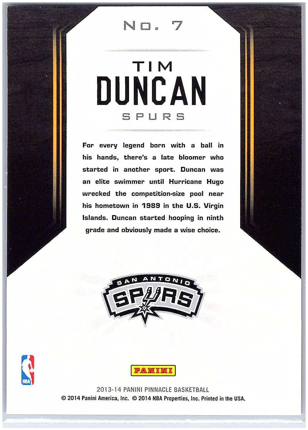 2013-14 Pinnacle #7 Tim Duncan The Naturals Artist's Proofs