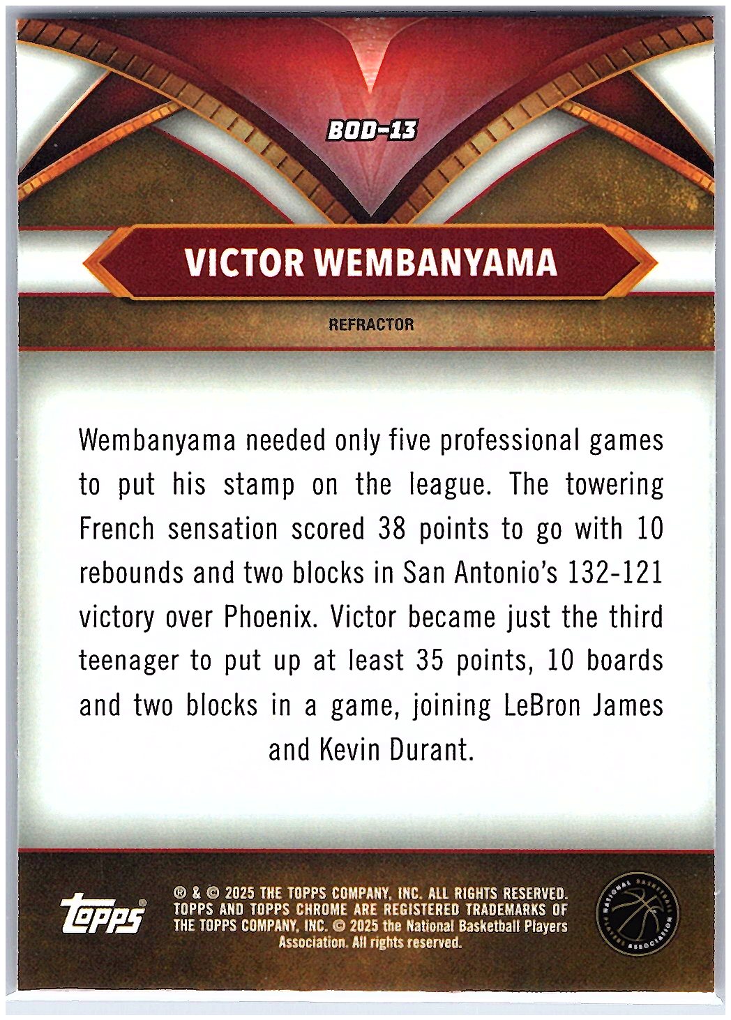 2024-25 Topps Chrome #BOD-13 Victor Wembanyama Ball of Duty Refractor