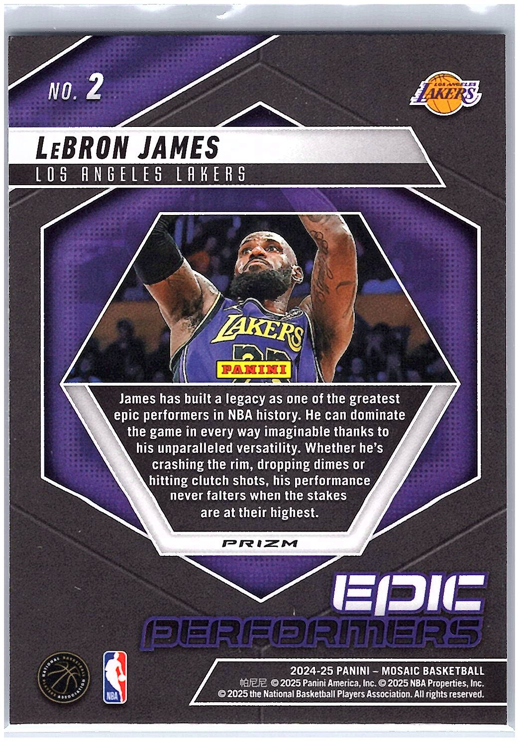 2024-25 Panini Mosaic #2 LeBron James Epic Performers Mosaic