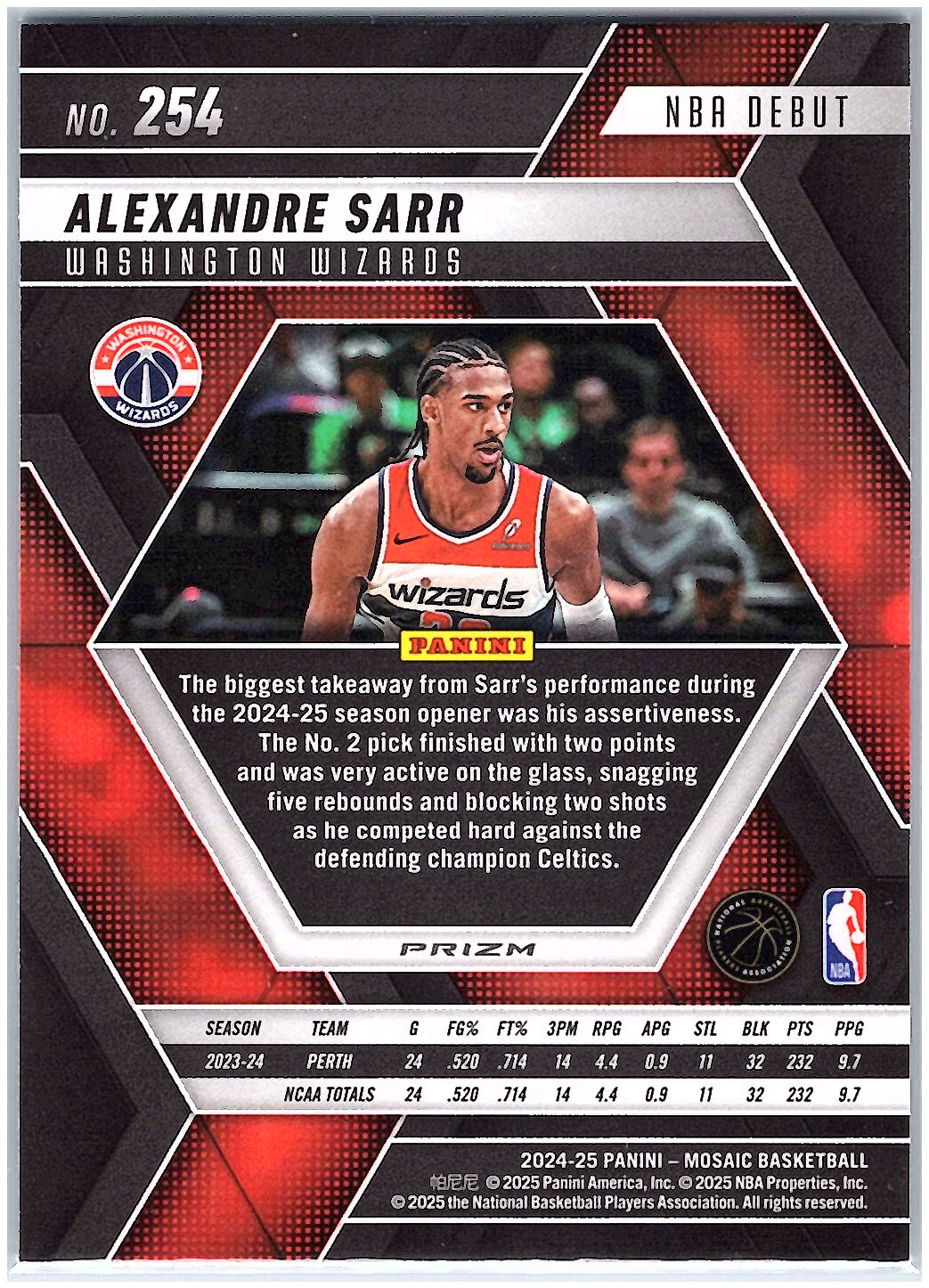2024-25 Panini Mosaic #254 Alexandre Sarr Green Mosaic
