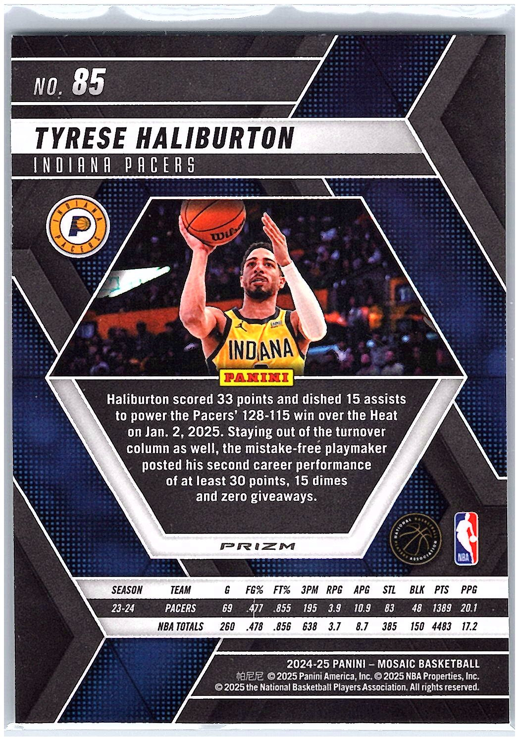 2024-25 Panini Mosaic #85 Tyrese Haliburton Green Ice Mosaic