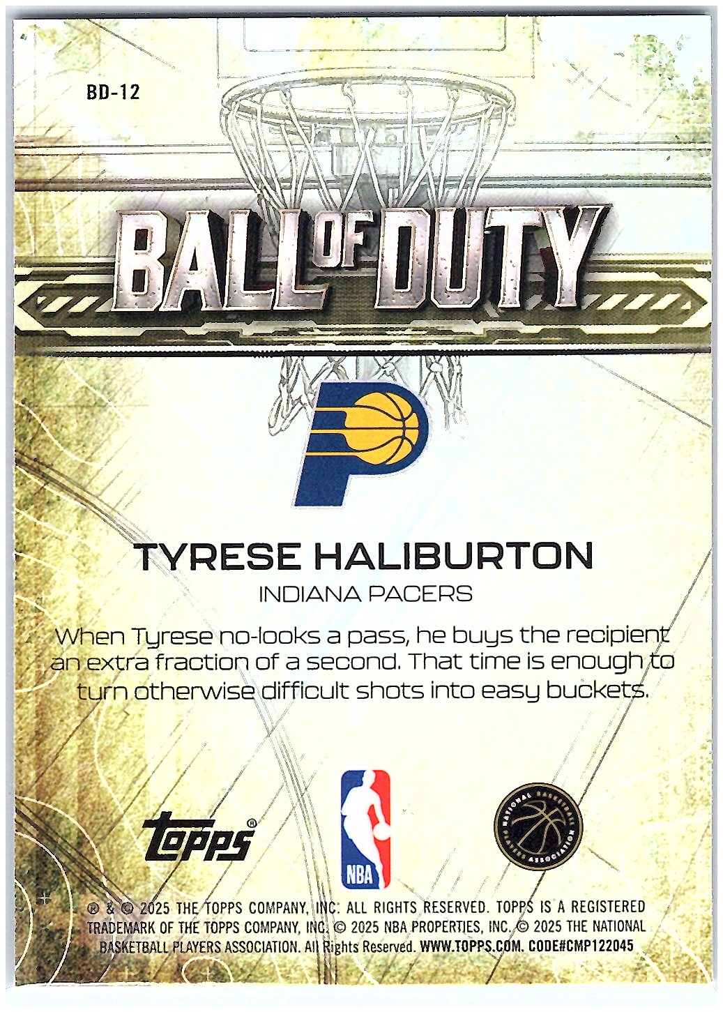2025-26 Topps Chrome #BD-12 Tyrese Haliburton Ball of Duty