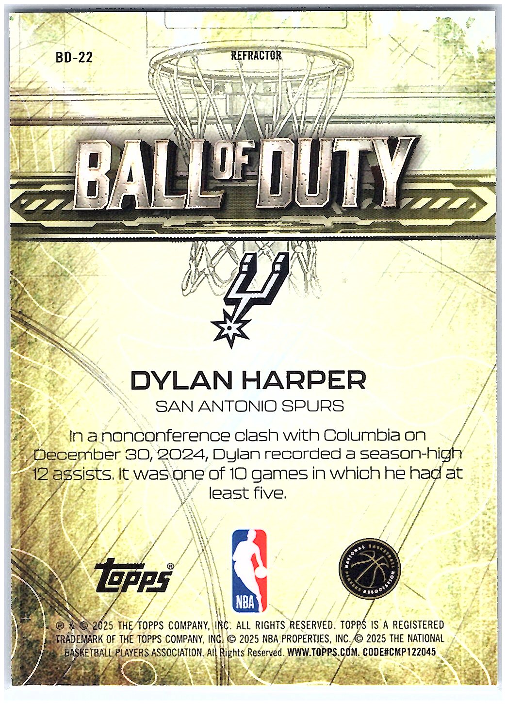 2025-26 Topps Chrome #BD-22 Dylan Harper Ball of Duty Refractor