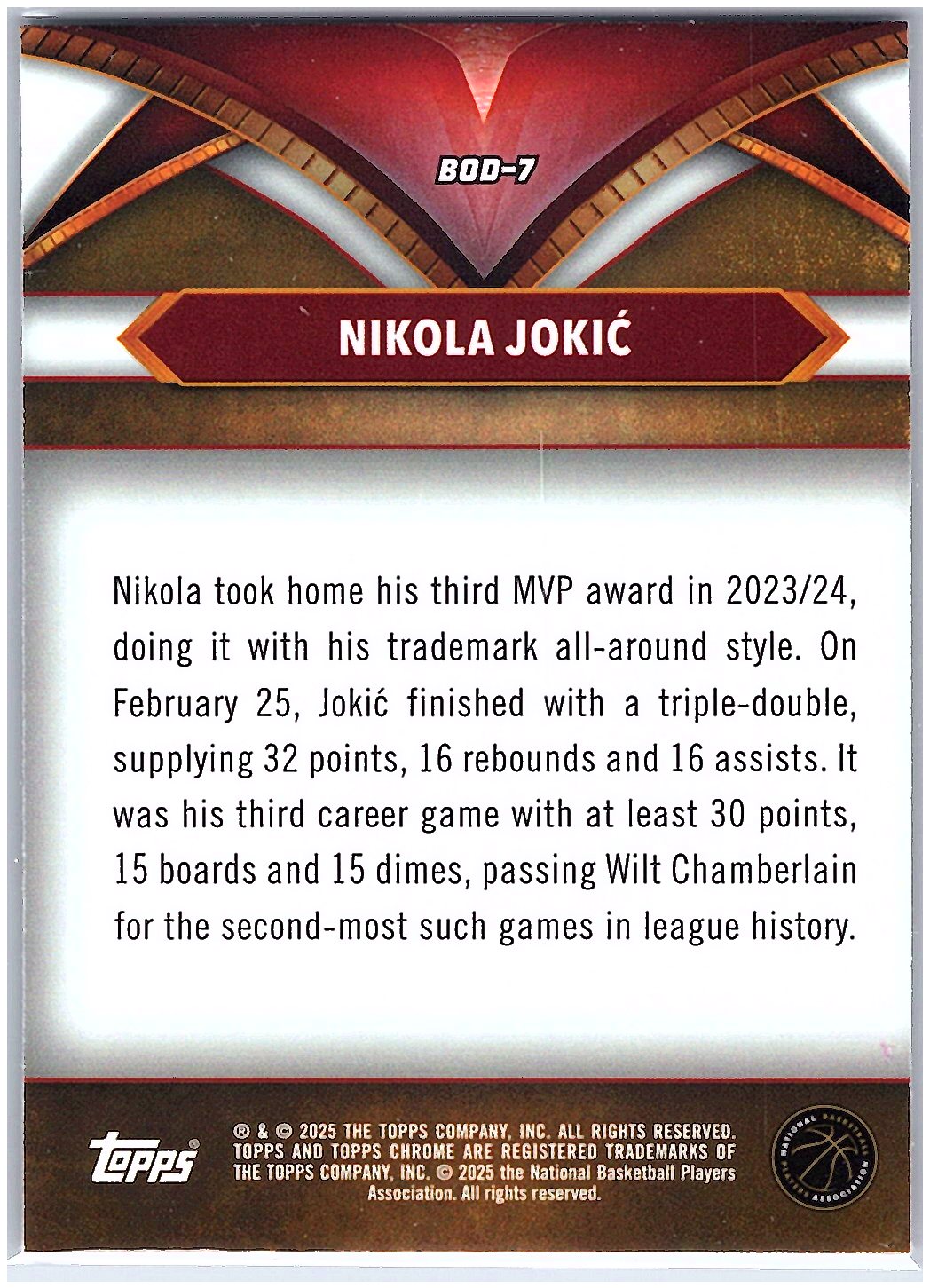2024-25 Topps Chrome #BOD-7 Nikola Jokić Ball of Duty