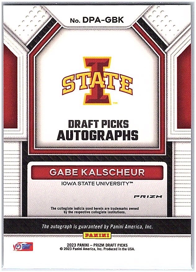 2023 Panini Prizm #DPA-GBK Gabe Kalscheur Active Picks Autographs Green