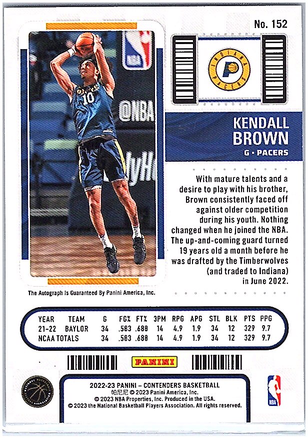 2022-23 Panini Contenders #152 Kendall Brown Season Ticket Retail