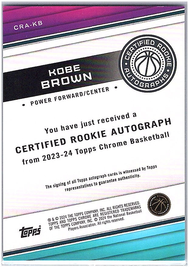 2023-24 Topps Chrome #CRA-KB Kobe Brown Certified Rookie Autographs