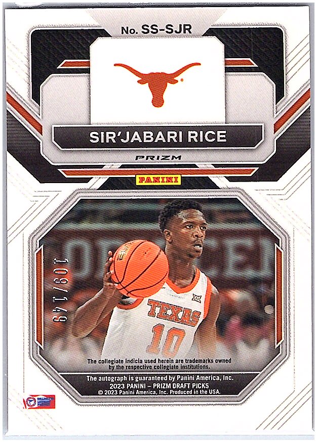 2023 Panini Prizm Active Picks #SS-SJR Sir'Jabari Rice Signatures Red /149