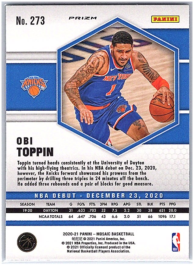 2020-21 Panini Mosaic #273 Obi Toppin Mosaic Green