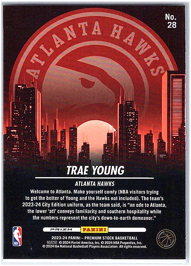 2023-24 Hoops Premium Stock #28 Trae Young City Edition Premium