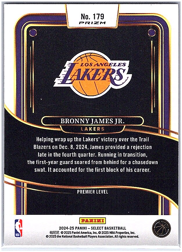 2024-25 Panini Select #179 Bronny James Jr.