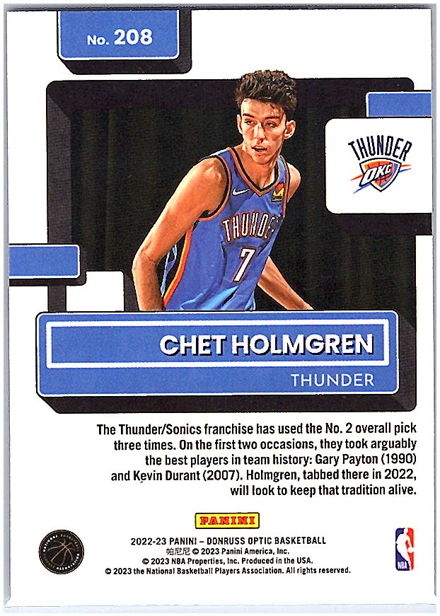 2022-23 Donruss Optic #208 Chet Holmgren