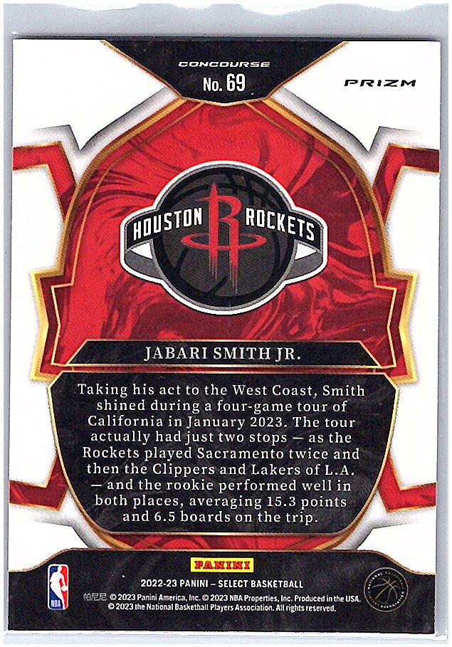 2022-23 Panini Select #69 Jabari Smith Jr. Orange Flash Prizms