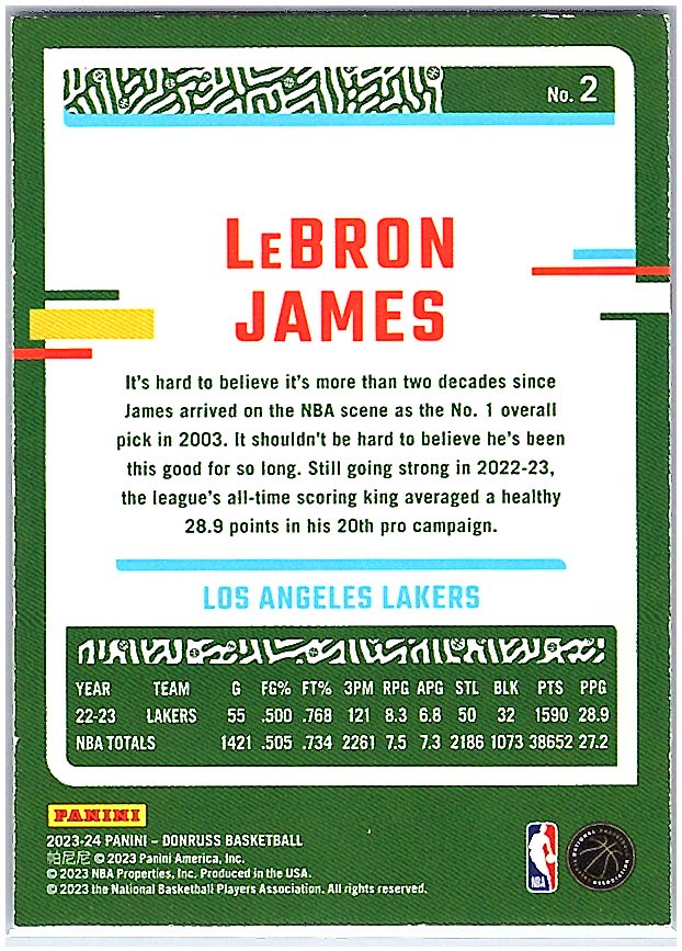 2023-24 Donruss #2 LeBron James Green Laser Holo