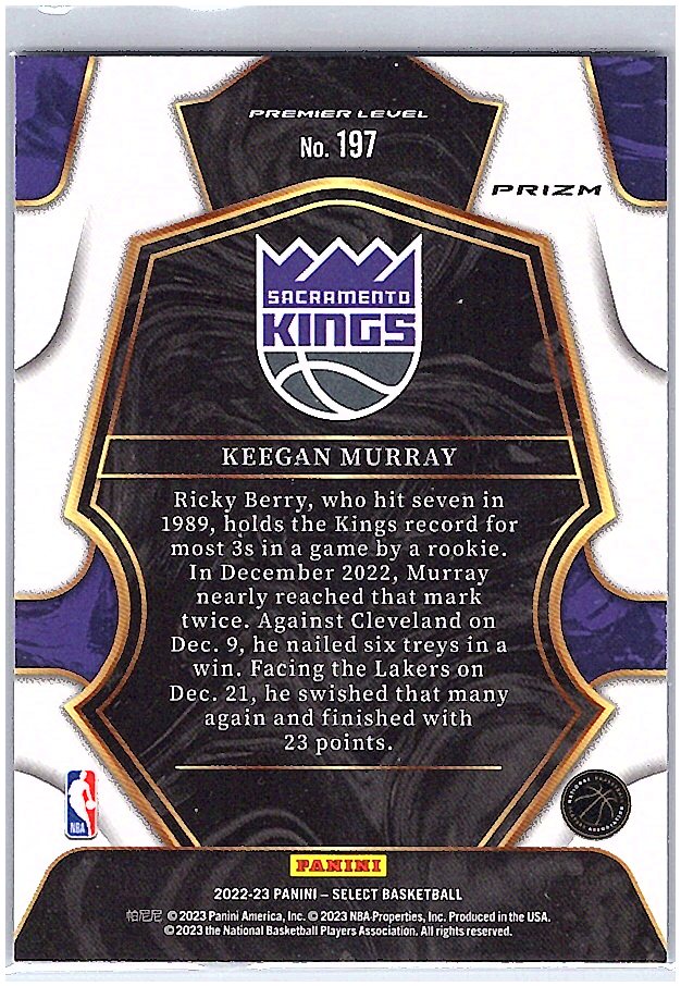 2022-23 Panini Select #197 Keegan Murray Blue Prizms