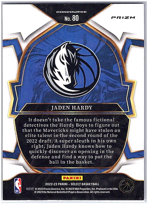 2022-23 Panini Select #80 Jaden Hardy Silver Prizms