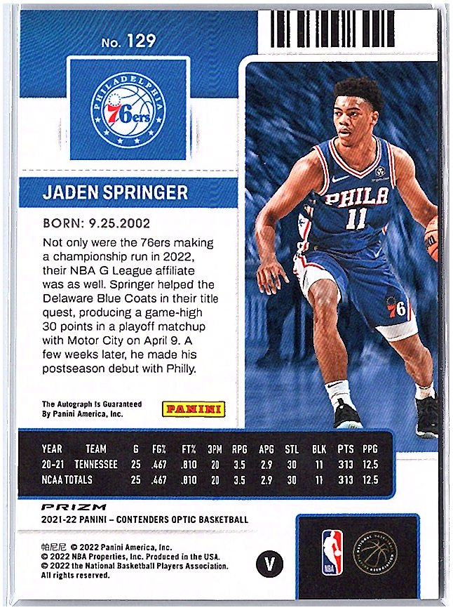 2021-22 Panini Contenders Optic #129 Jaden Springer