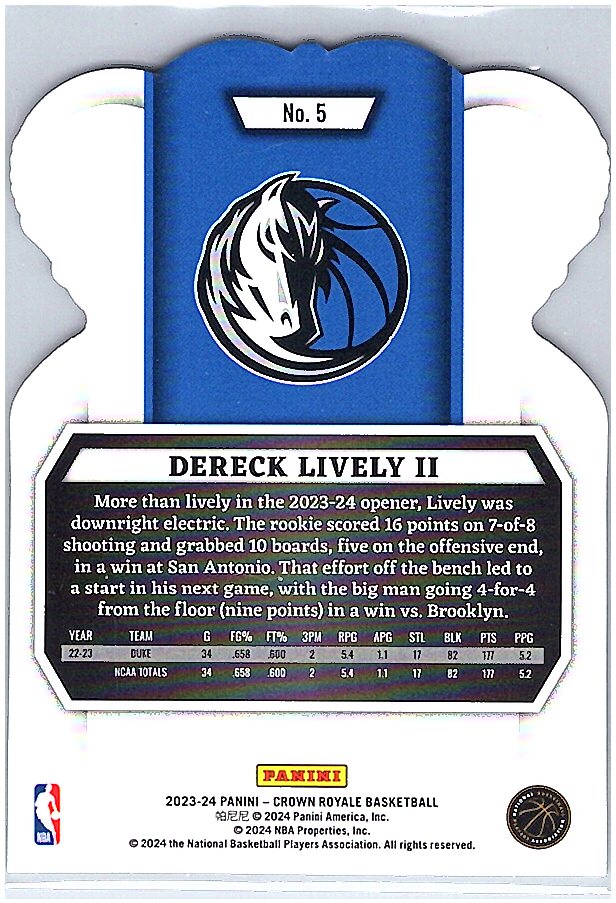 2023-24 Panini Crown Royale #5 Dereck Lively II