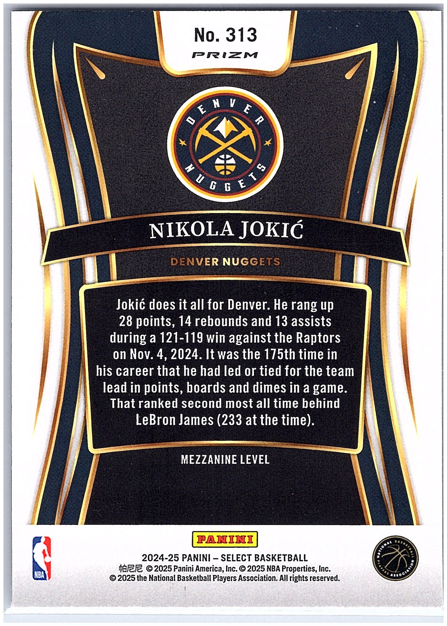 2024-25 Panini Select #313 Nikola Jokic Silver Prizm