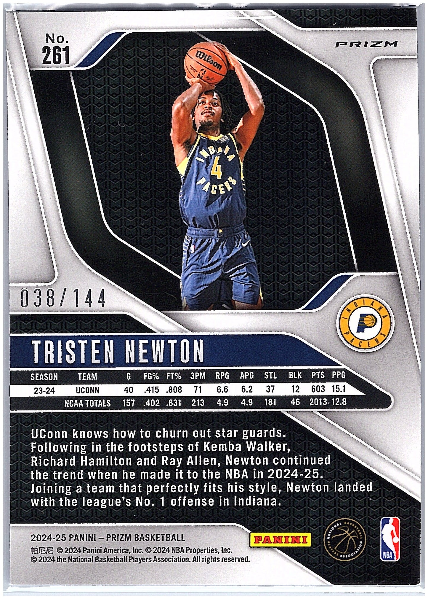 2024-25 Panini Prizm #261 Tristen Newton Prizms Blue Sparkle #/144