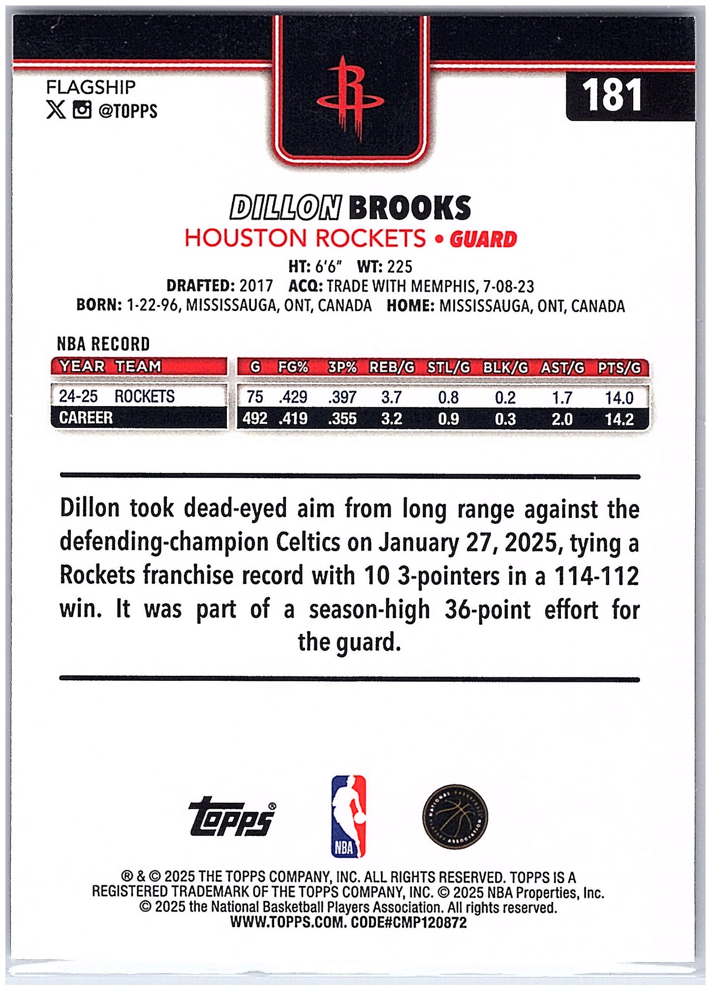 2025-26 Topps #181 Dillon Brooks Gold #/2025
