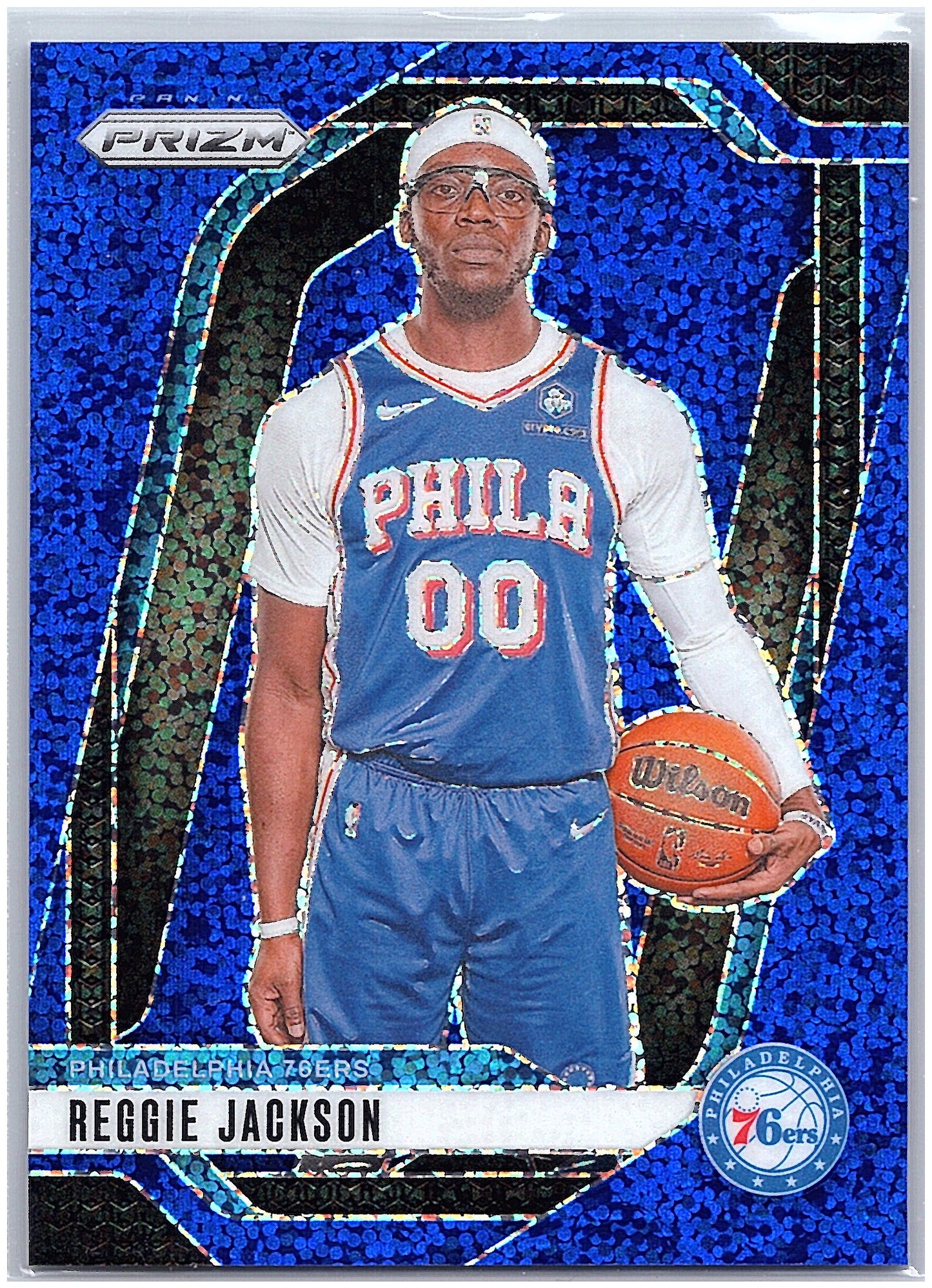 2024-25 Panini Prizm #162 Reggie Jackson Prizms Blue Sparkle #/144
