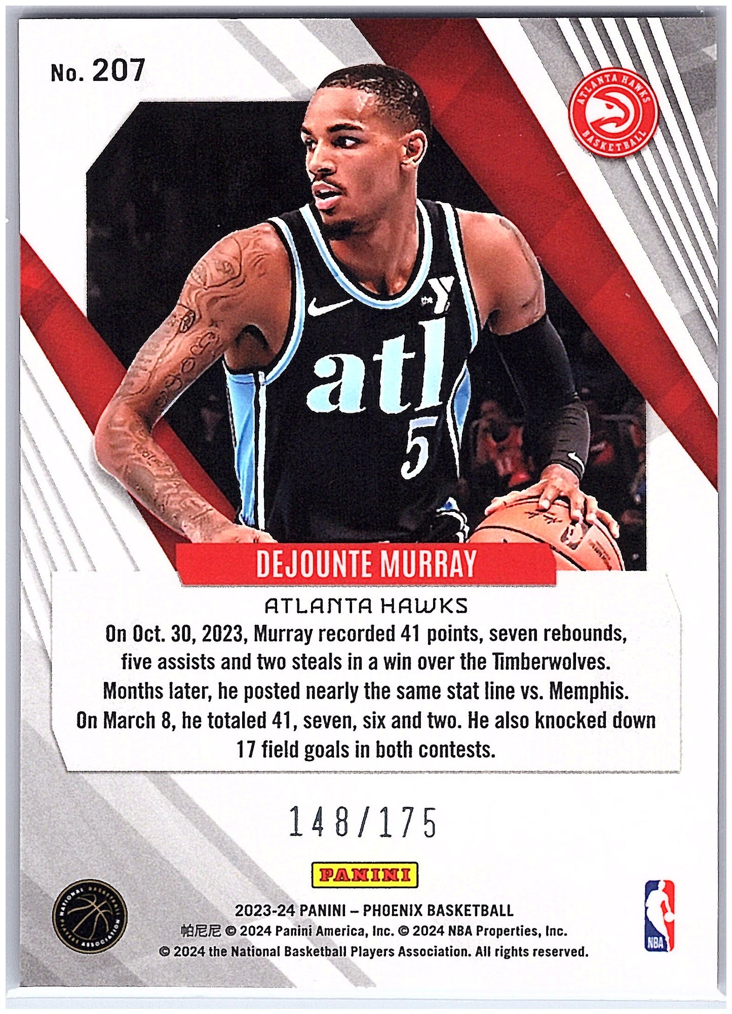 2023-24 Panini Phoenix #207 Dejounte Murray Pink #/175