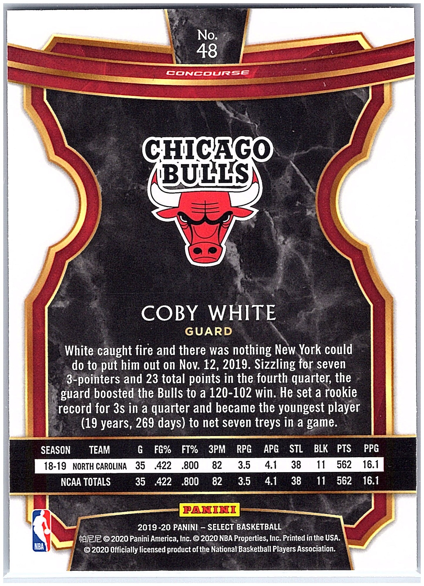 2019-20 Panini Select #48 Coby White