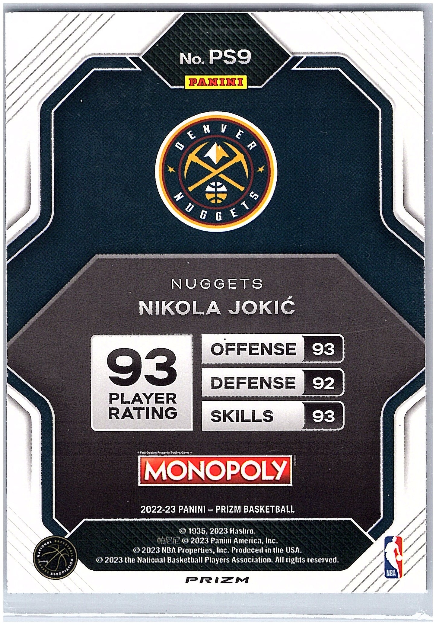 2022-23 Panini Prizm Monopoly #PS9 Nikola Jokic Prizm All-Stars Silver