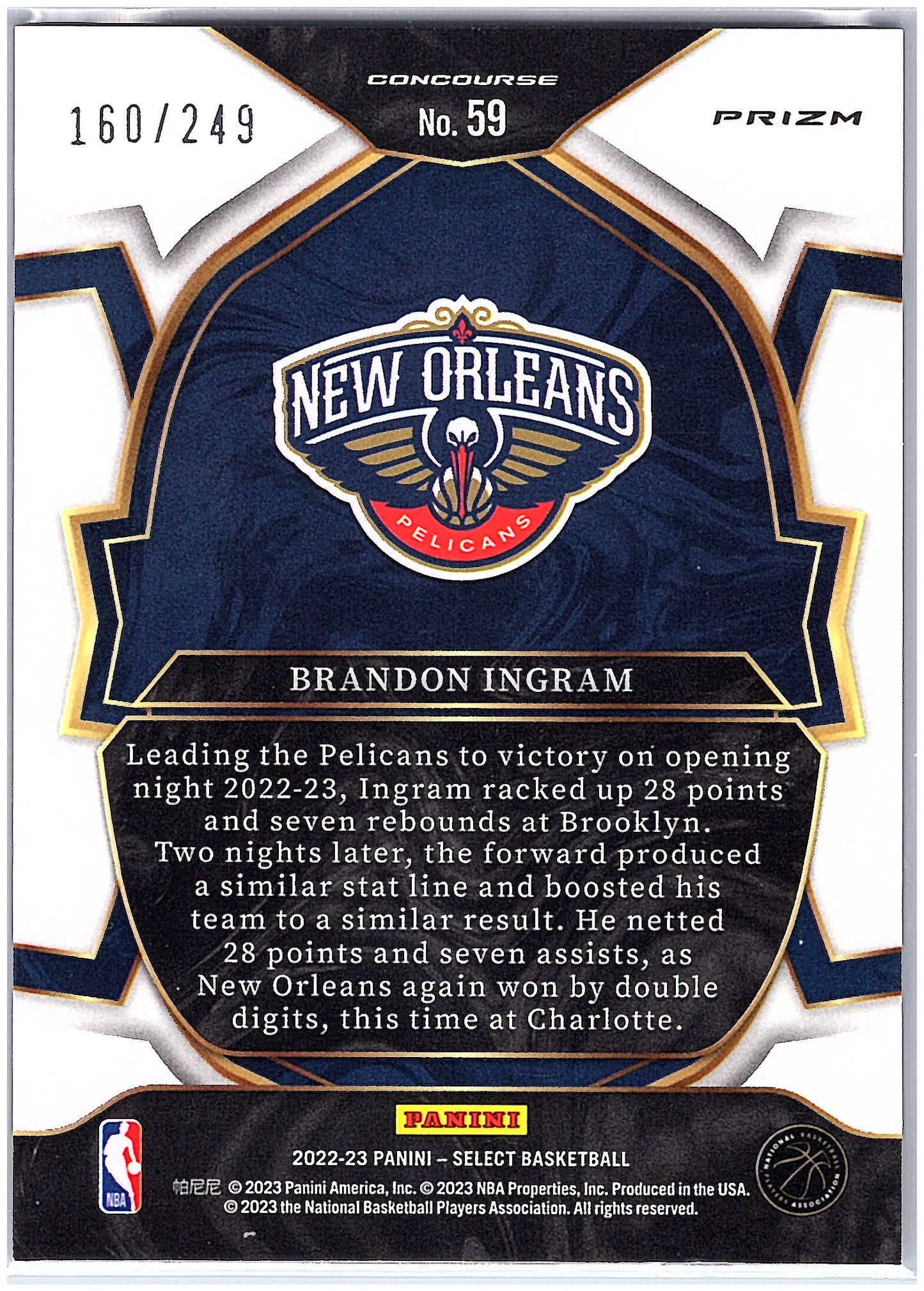 2022-23 Panini Select #59 Brandon Ingram Blue Scope Prizms #/249