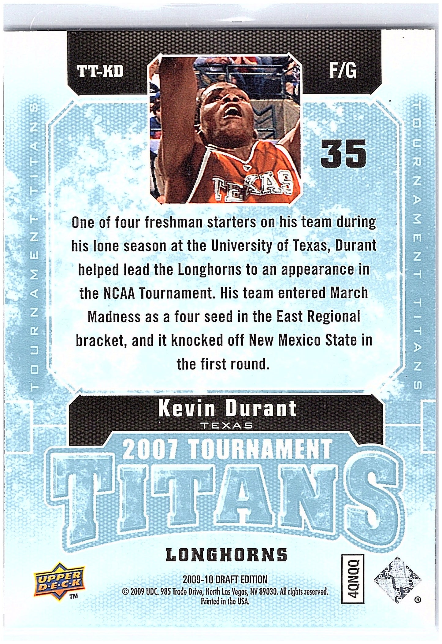 2009-10 Upper Deck Draft Edition #TT-KD Kevin Durant Tournament Titans Blue #/99