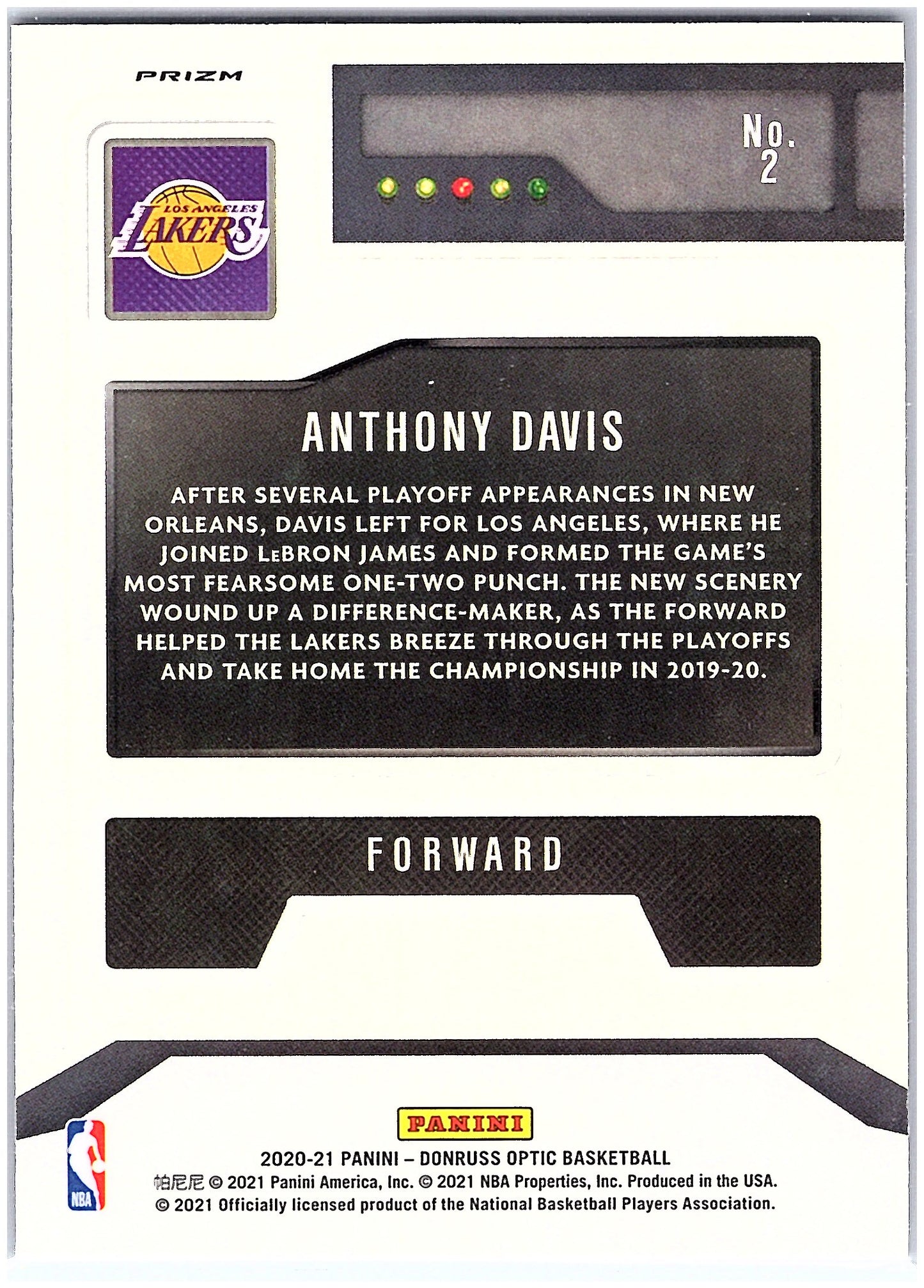 2020-21 Donruss Optic #2 Anthony Davis T-Minus 3...2...1 Holo