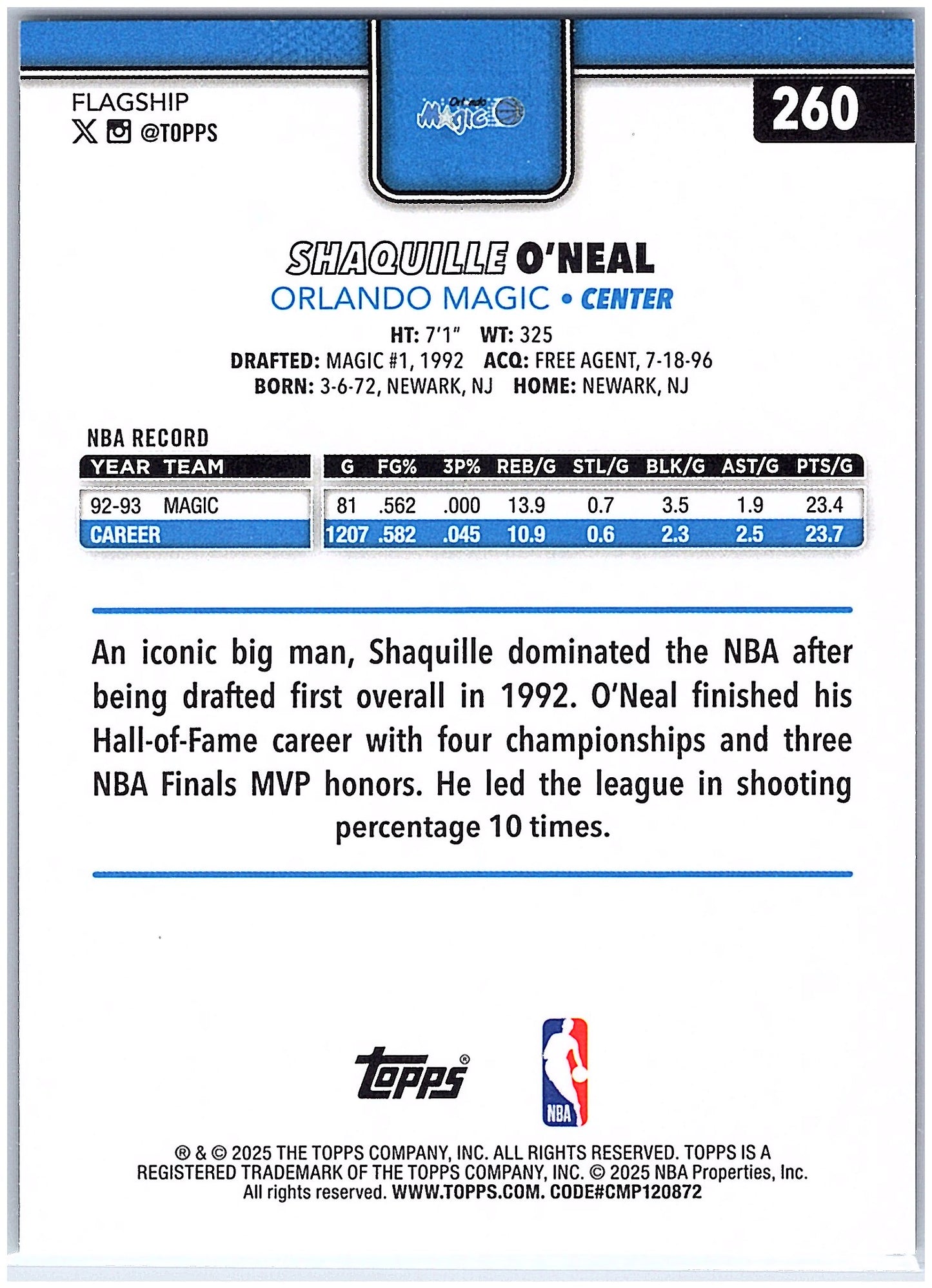 2025-26 Topps #260 Shaquille O'Neal Sandglitter