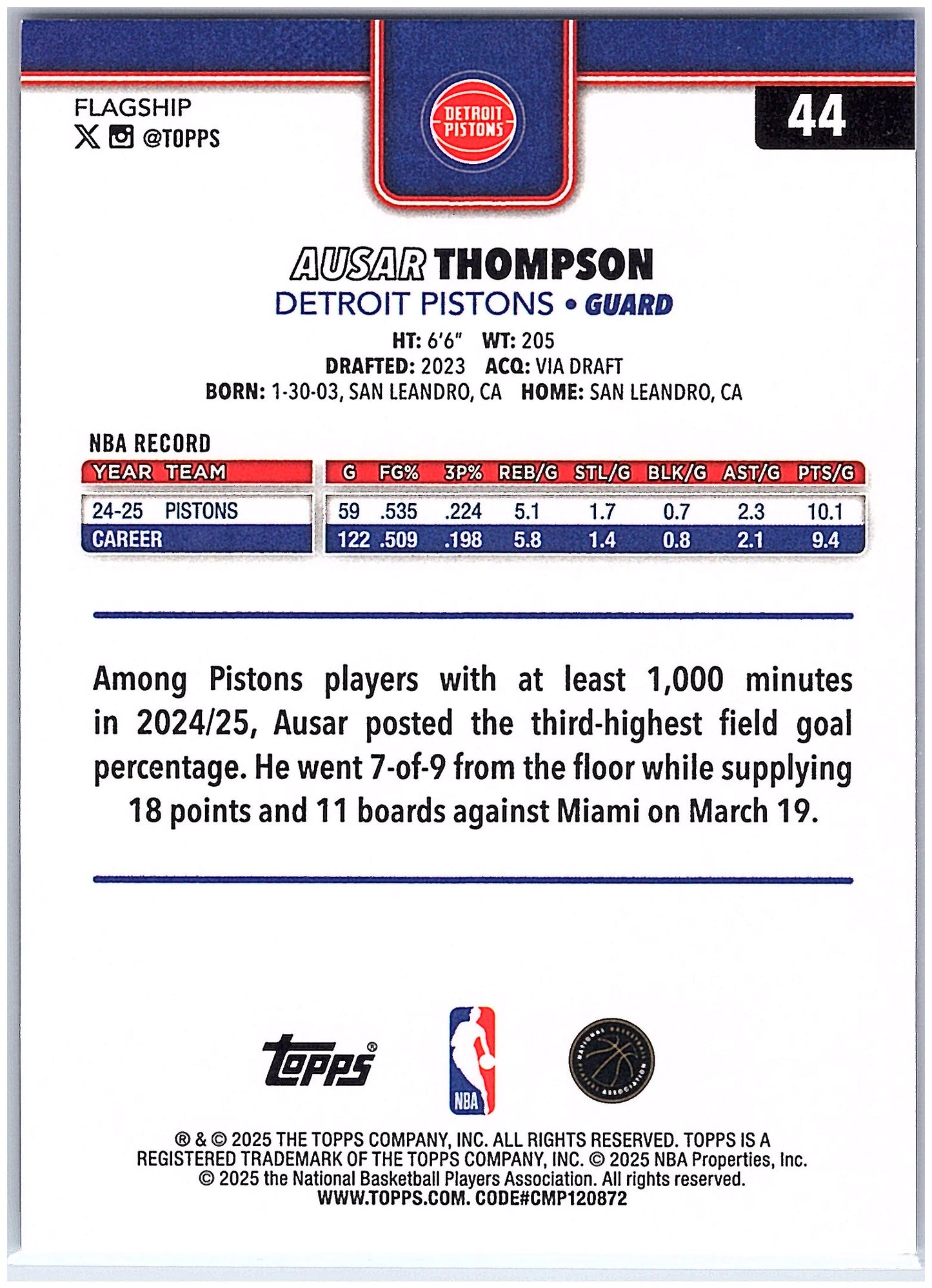 2025-26 Topps #44 Ausar Thompson Holo Foil