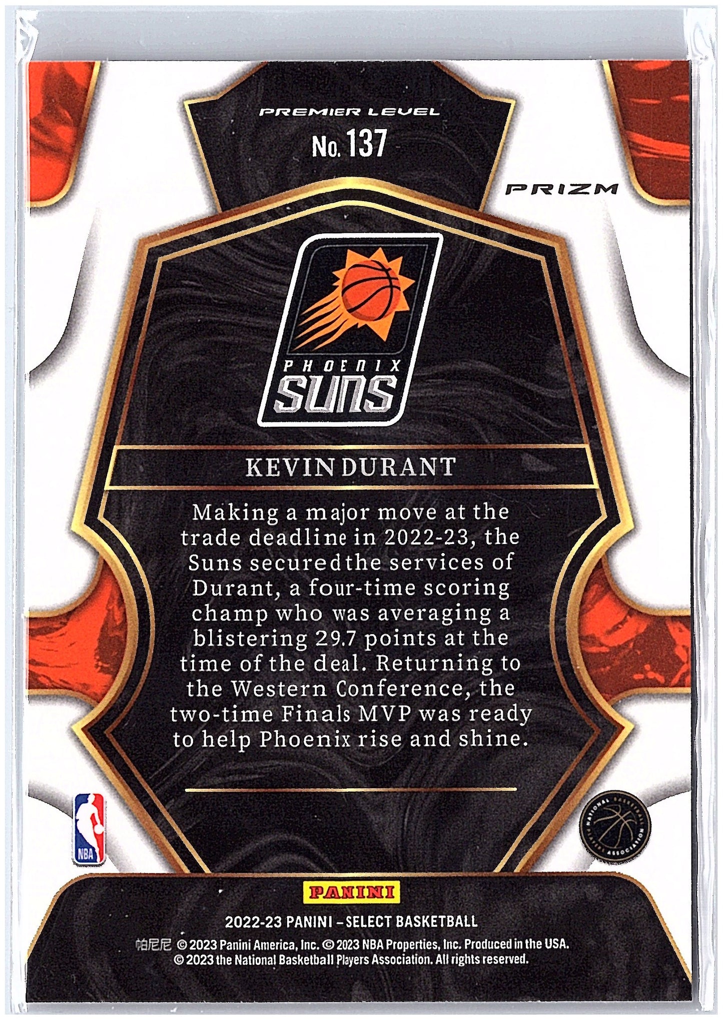 2022-23 Panini Select #137 Kevin Durant Silver Prizms
