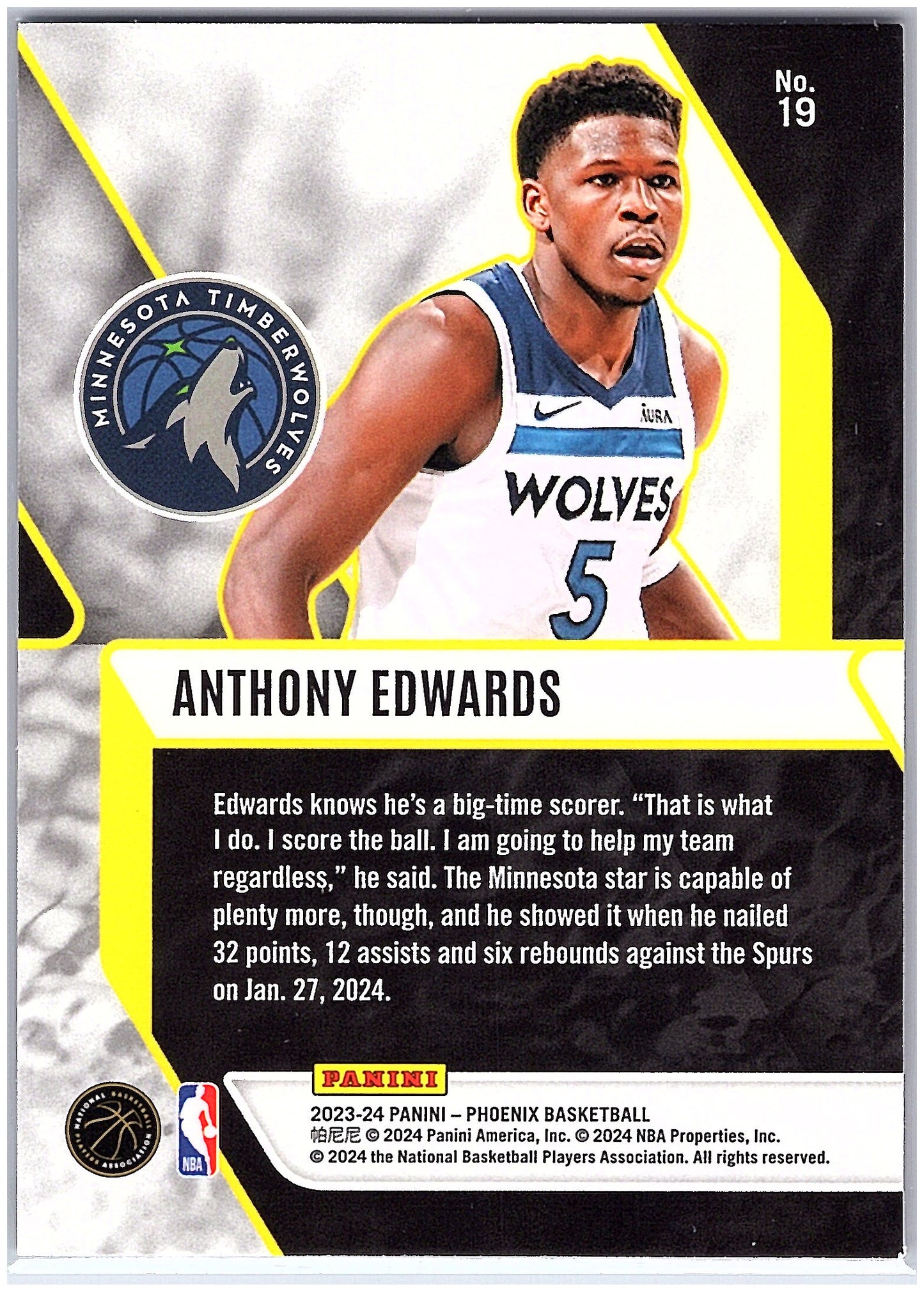 2023-24 Panini Phoenix #19 Anthony Edwards Fade To Black Phoenix Red Ice