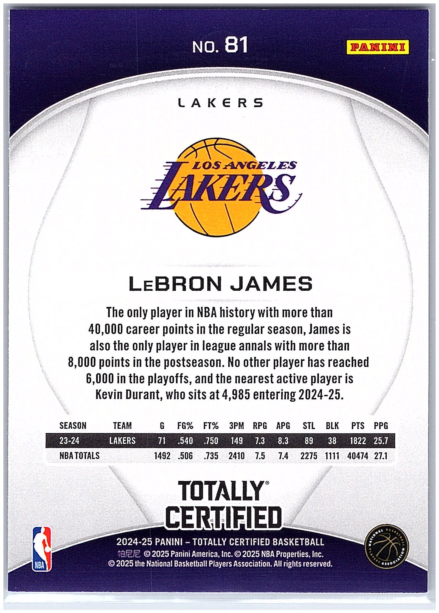 2024-25 Panini Totally Certified #81 LeBron James Mirror