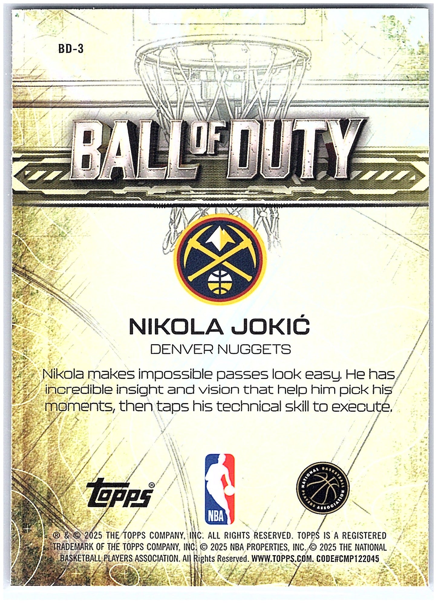 2025-26 Topps Chrome #BD-3 Nikola Jokić Ball of Duty