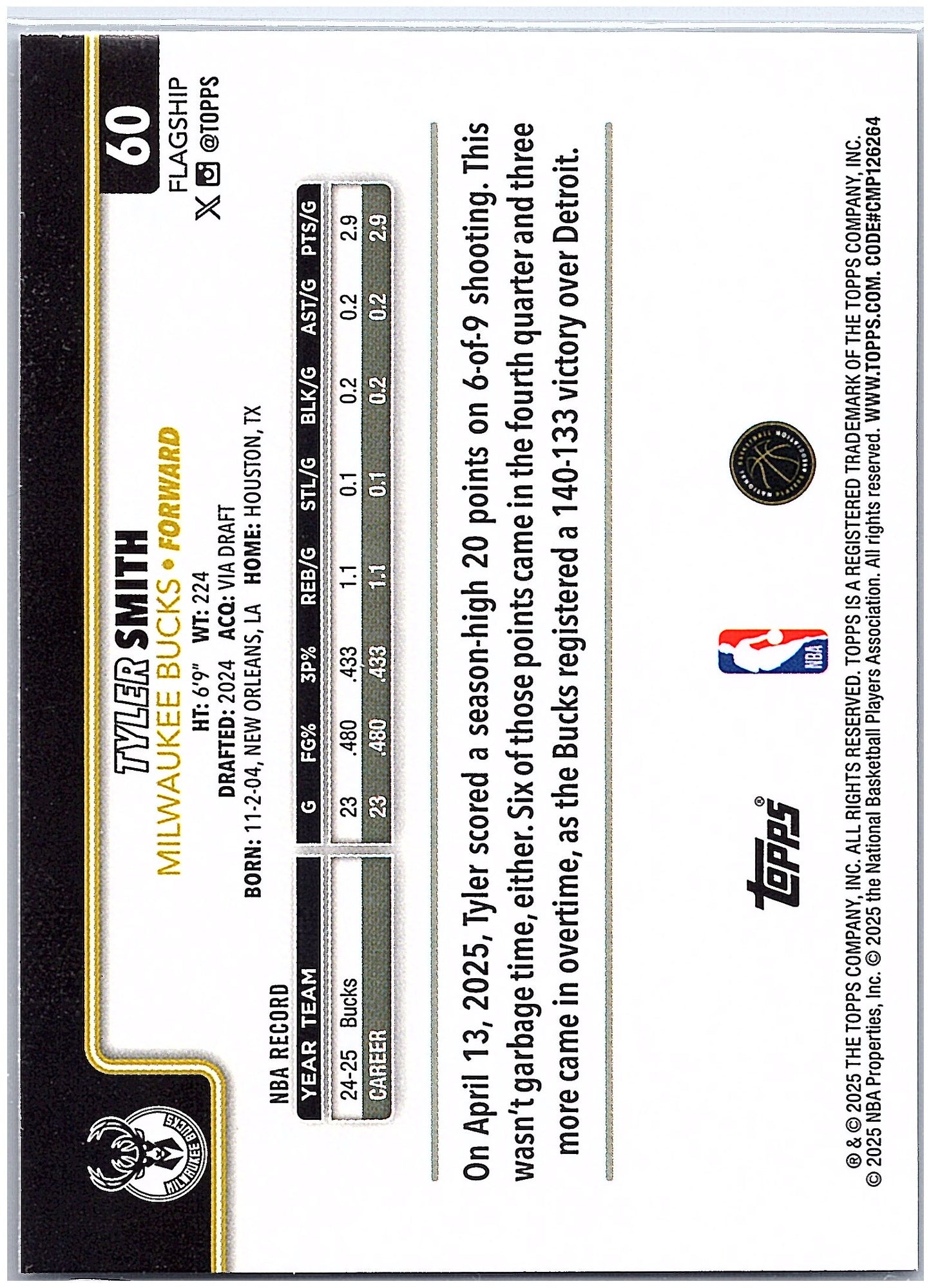 2025-26 Topps #60 Tyler Smith Blackout